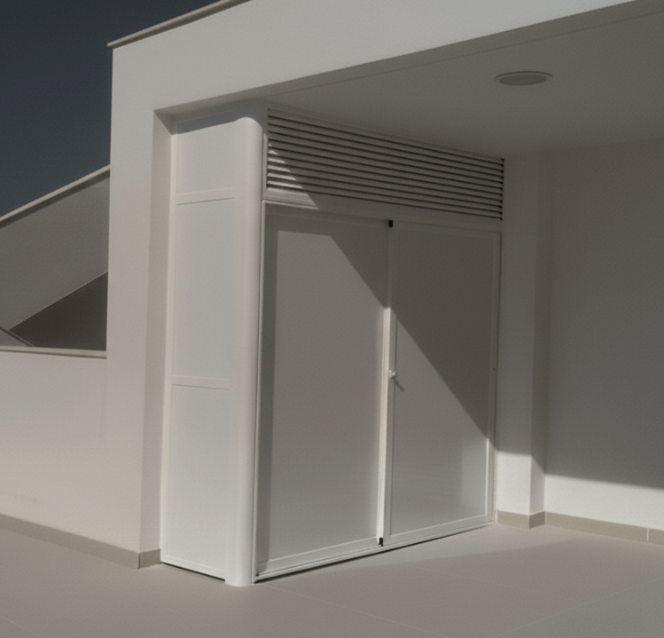 Modern white aluminum understairs cupboard for home organization in La Zenia, Orihuela Costa.